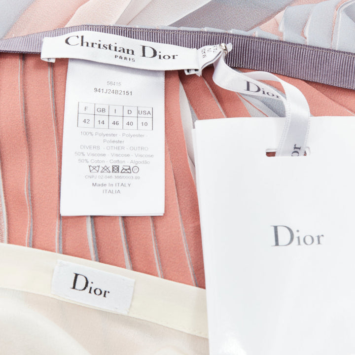 DIOR Fantaisie pink grey tricolor pleated midi skirt FR42 XL