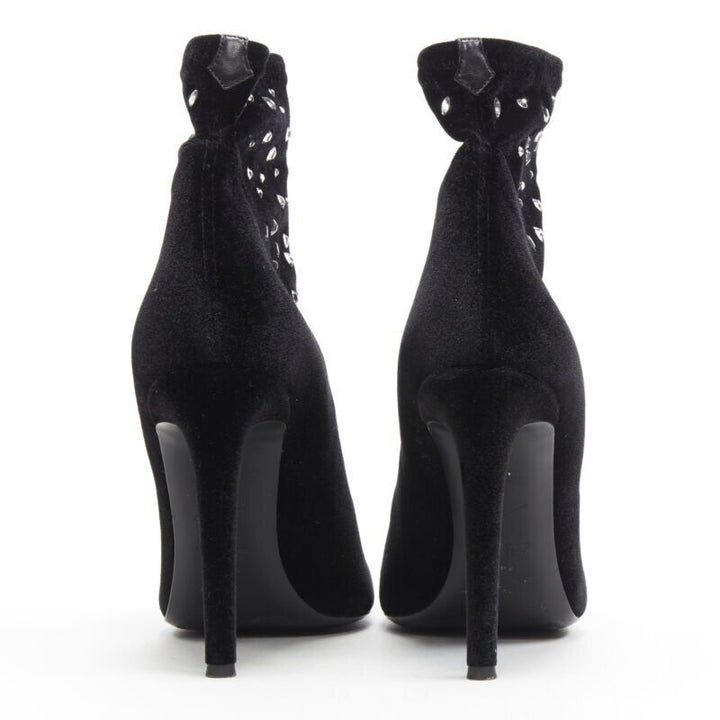 GIUSEPPE ZANOTTI black velvet crystal jewel embellished pull on sock bootie EU39