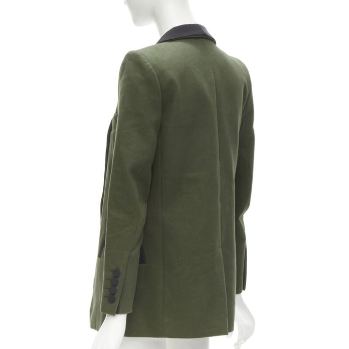 BLAZE MILANO Midnight Smoking khaki green cotton curved pocket shawl blazer S
