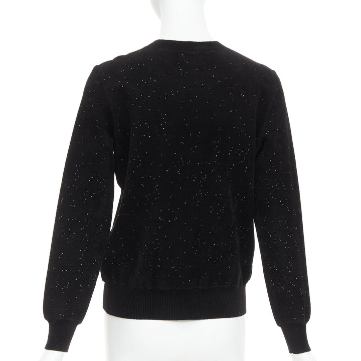 CHANEL black cupro blend CC starburst logo lurex long sleeve sweater FR36 S