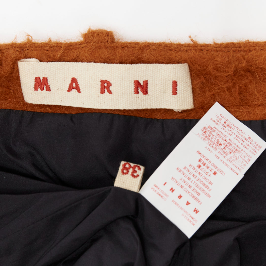 MARNI brown textured alpaca silk pocketed front slit pencil skirt IT38 XS