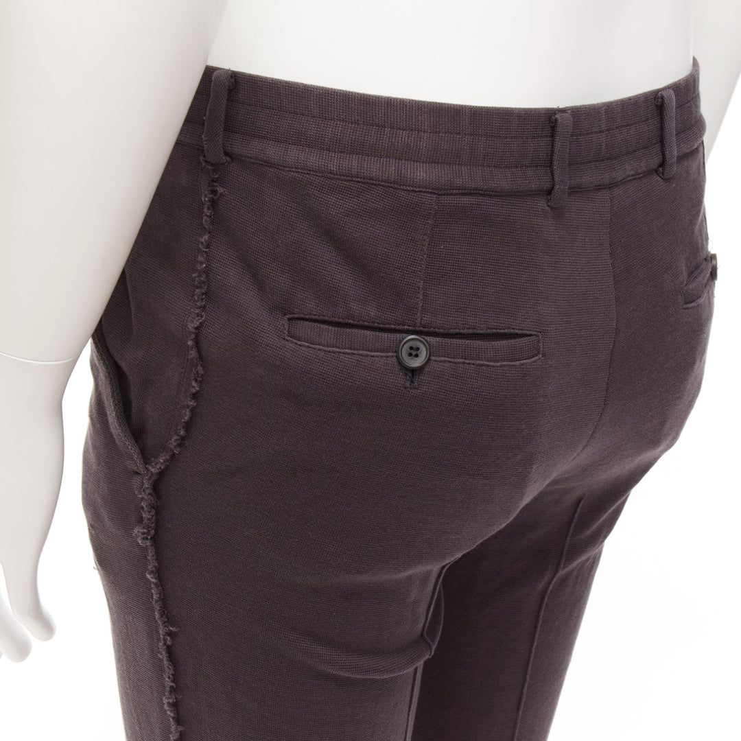 LANVIN grey cotton distressed trim washed waistband cropped pants S