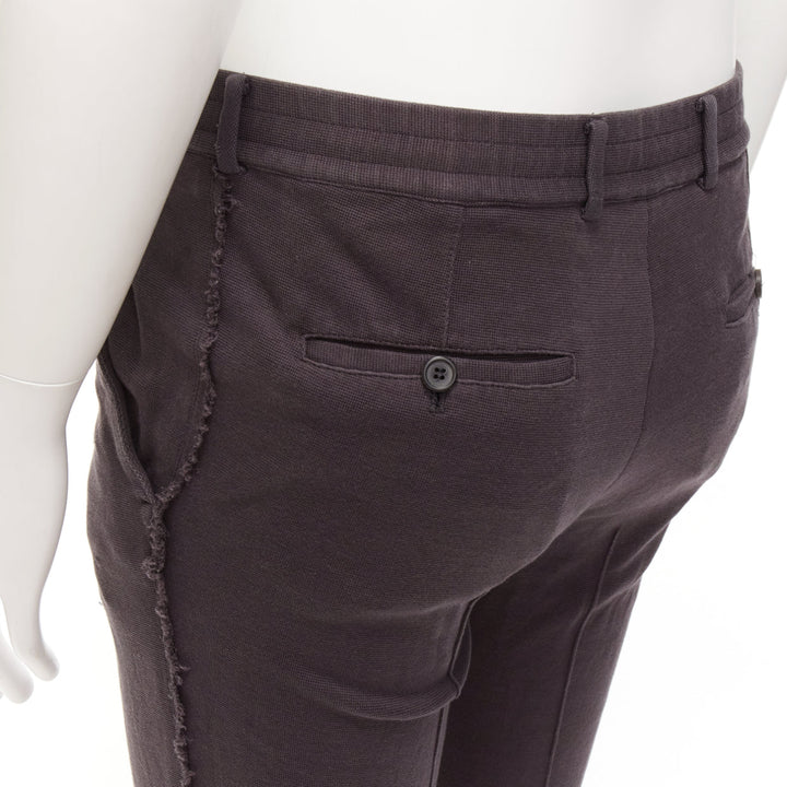LANVIN grey cotton distressed trim washed waistband cropped pants S