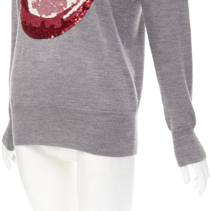MARKUS LUPFER grey knit red lips sequins sweater S