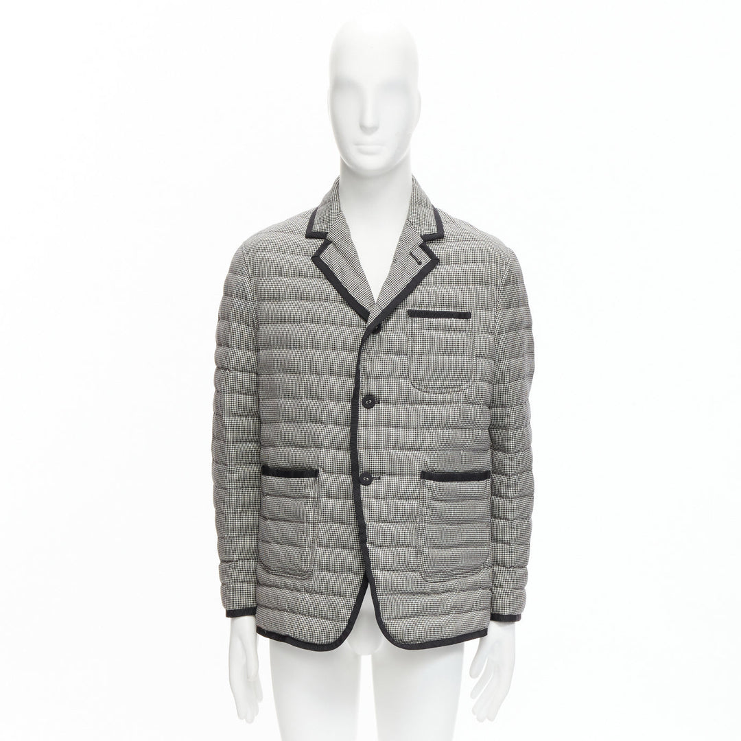 THOM BROWNE black white houndstooth ribbon trim stripe lined padded blazer Sz3 L