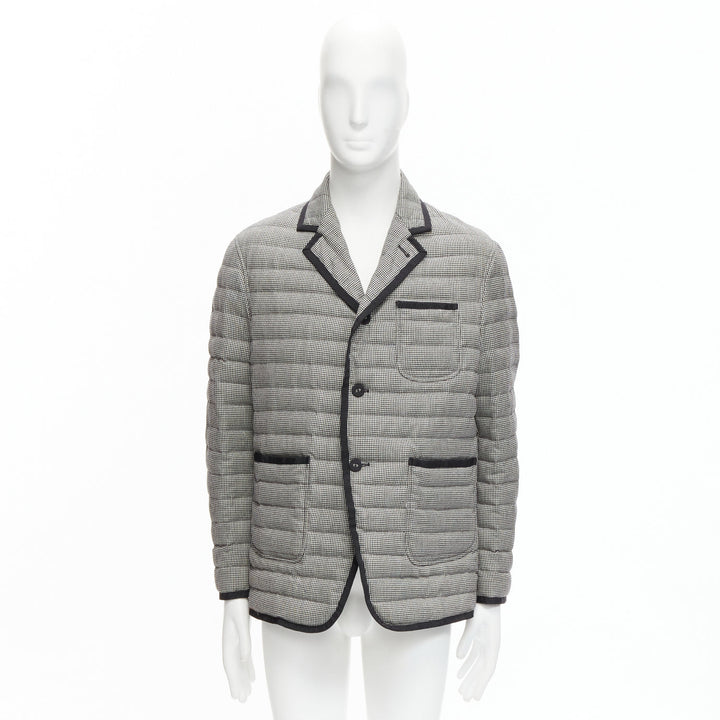 THOM BROWNE black white houndstooth ribbon trim stripe lined padded blazer Sz3 L
