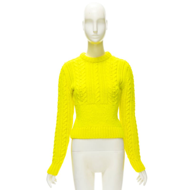 PHILOSOPHY DI LORENZO SERAFINI 100% wool yellow fitted cable knit sweater IT40 S