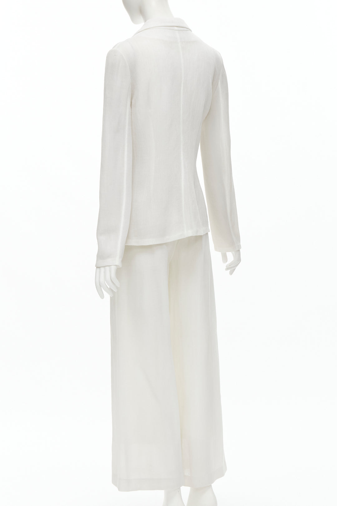 MARIOT CHANET white textured logo button fitted blazer wide leg pants IT42 M