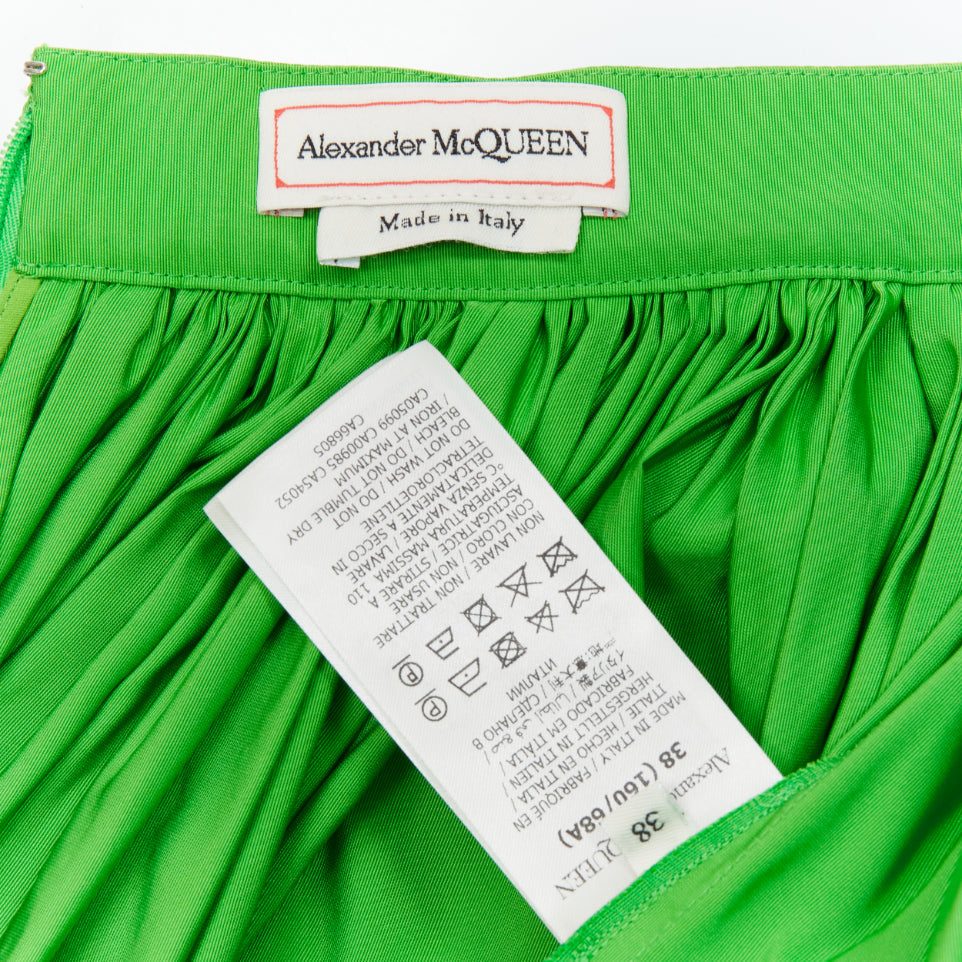 ALEXANDER MCQUEEN 2022 green taffeta bow detail high low cocktail skirt IT38 XS
