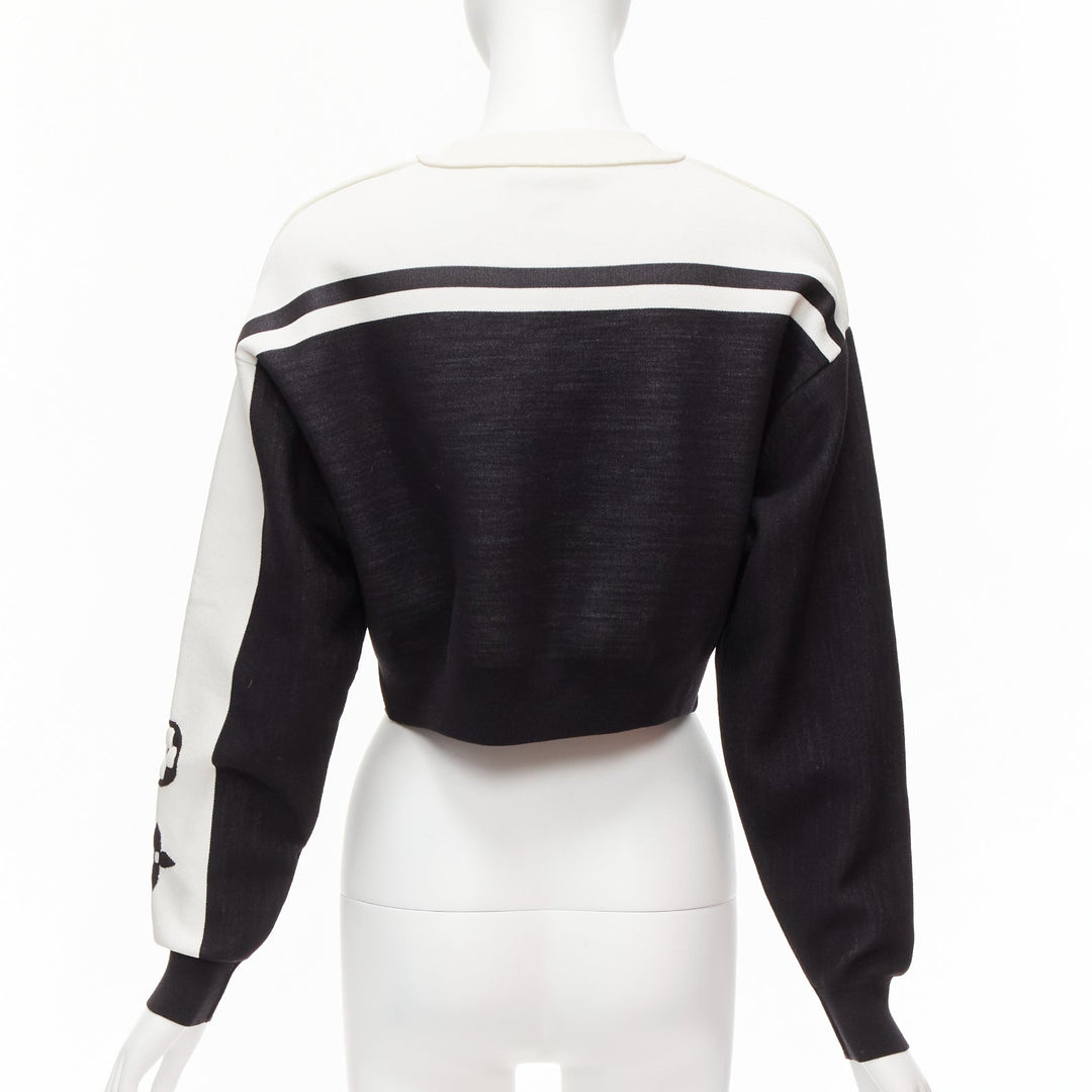 LOUIS VUITTON 2022 Runway black white floral motif cropped sweater XXS
