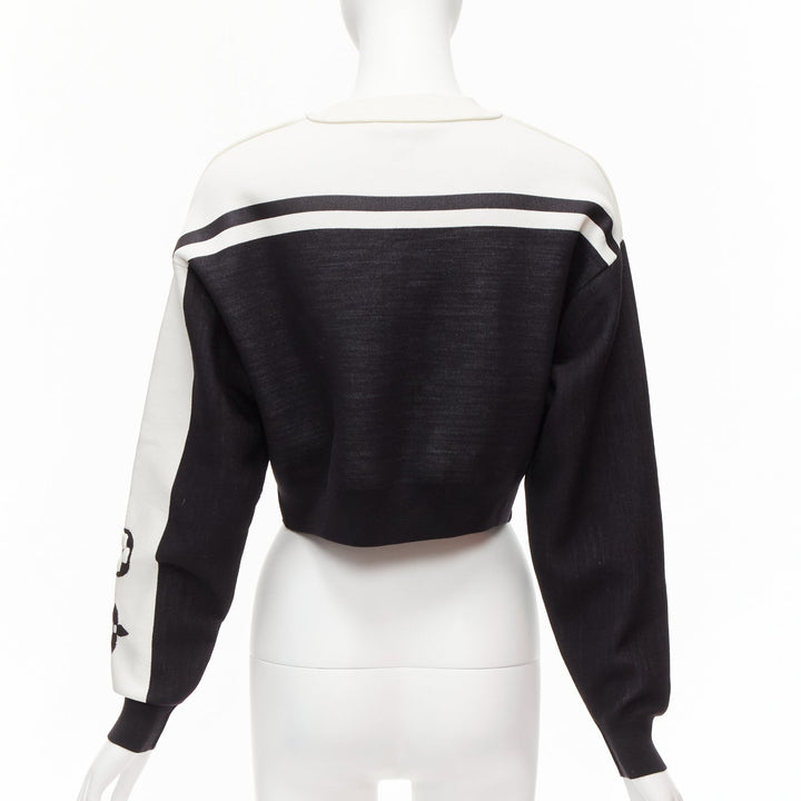 LOUIS VUITTON 2022 Runway black white floral motif cropped sweater XXS