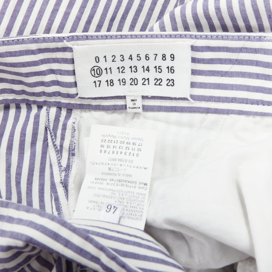 MAISON MARTIN MARGIELA white blue cotton stripe button fly wide pants IT46 S