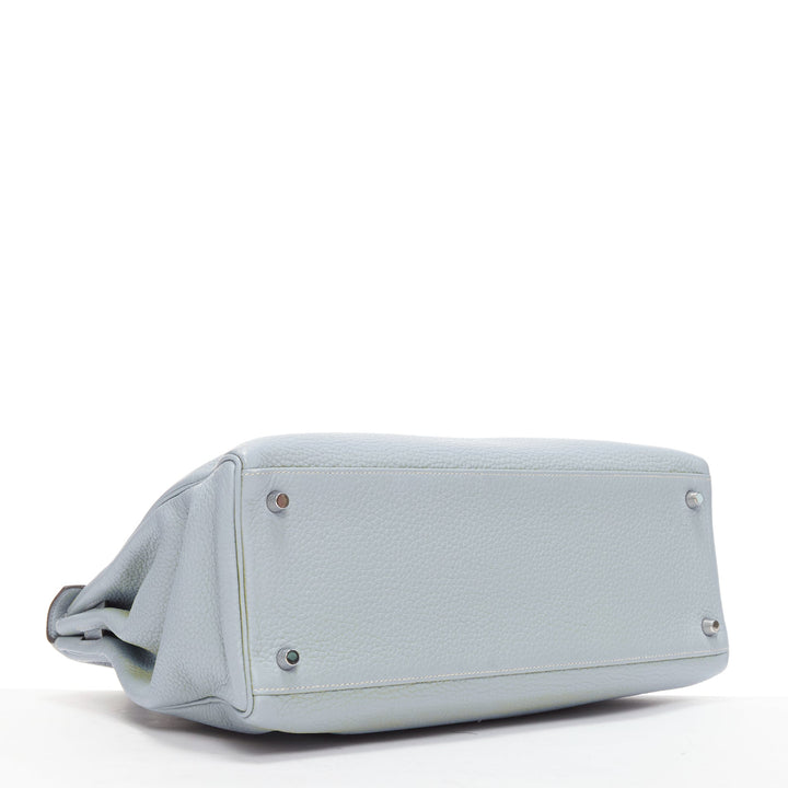 HERMES Kelly 35 Bleu Gacier Clemence sports canvas strap satchel bag