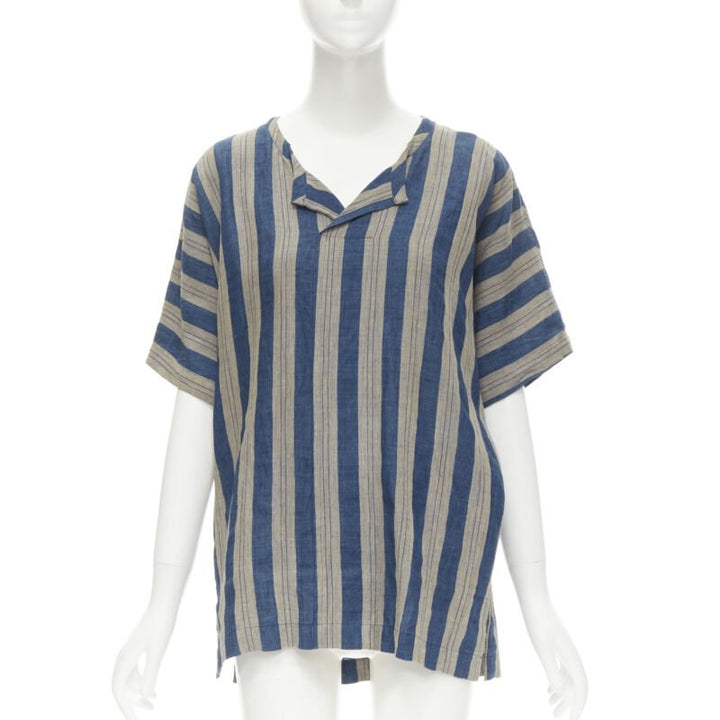 COMME DES GARCONS Vintage brown blue striped linen boxy fit shirt S