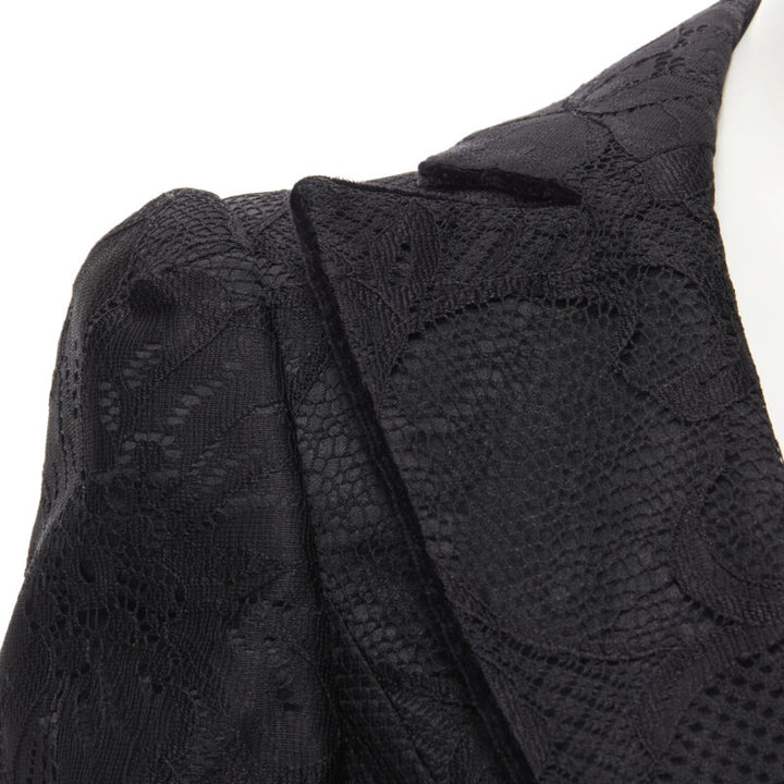 EMPORIO ARMANI black lace jewel cut buttons fitted blazer IT40 S