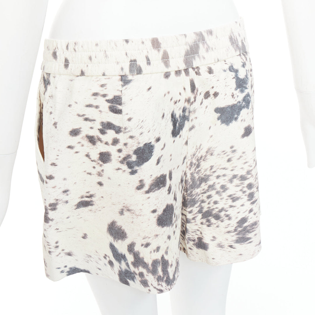 3.1 PHILLIP LIM cream pig leather cow print silk lined shorts US2 S