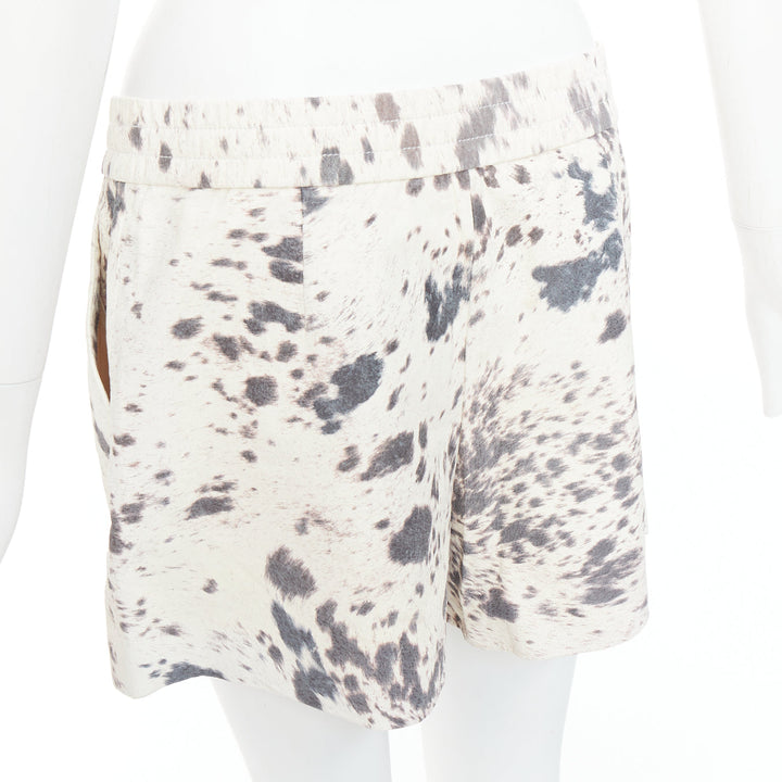 3.1 PHILLIP LIM cream pig leather cow print silk lined shorts US2 S