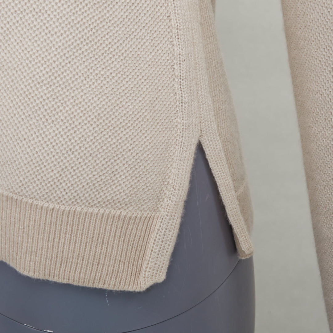 LORO PIANA 100% cashmere beige fine waffle knit crew neck sweater IT38 XS