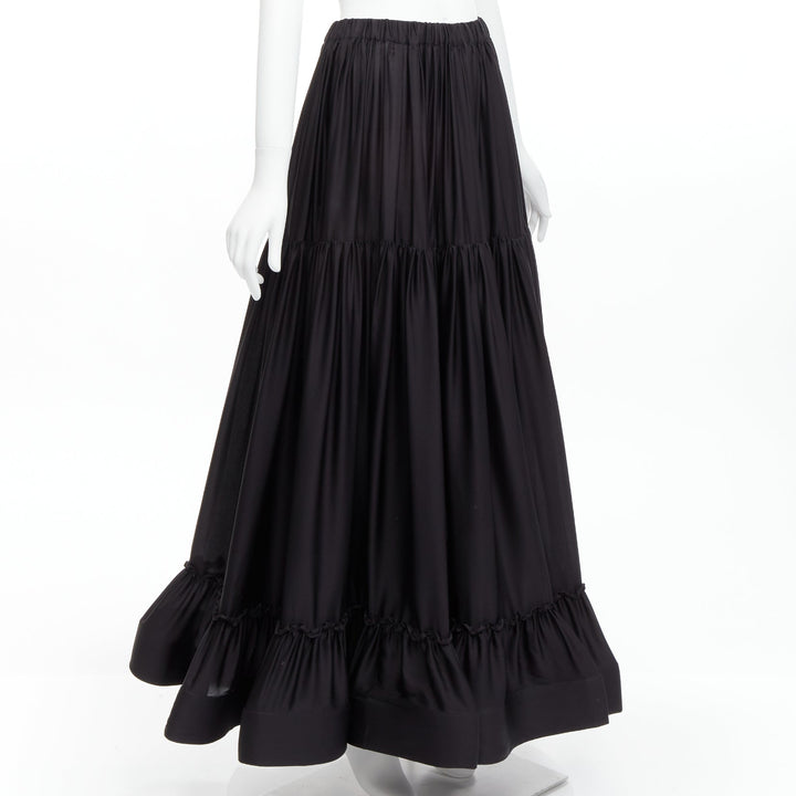 STELLA MCCARTNEY 100% silk black crin flounce hem tiered midi skirt IT36 XXS