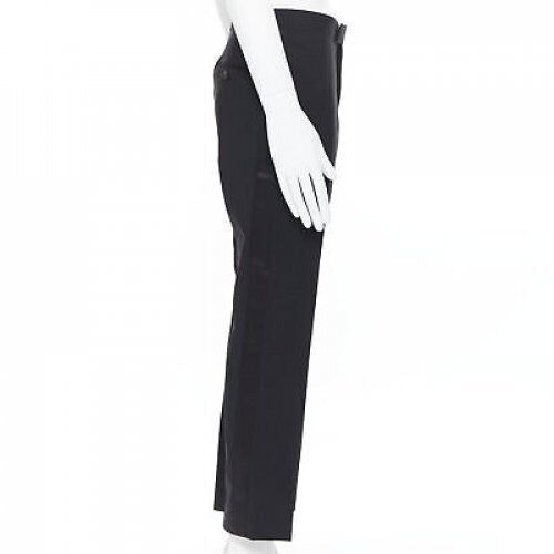 DRIES VAN NOTEN wool cotton blend black verticle striped cropped trousers IT46 S