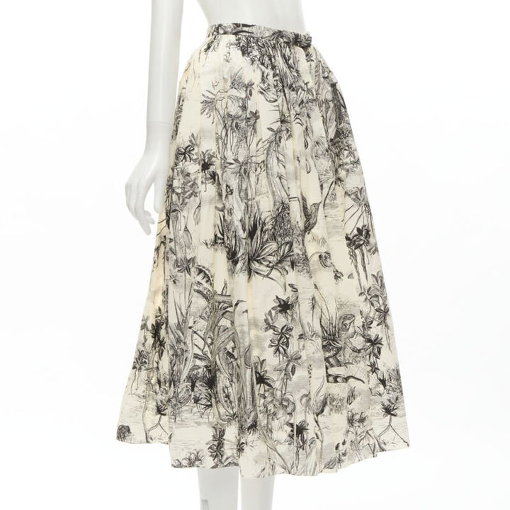 CHRISTIAN DIOR Fantaisie beige illustration print cotton midi skirt FR34 XS