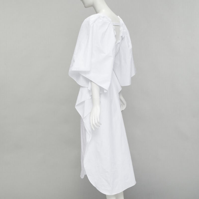 ROLAND MOURET 2021 Lange white needlepoint poplin leather cord belt dress XS