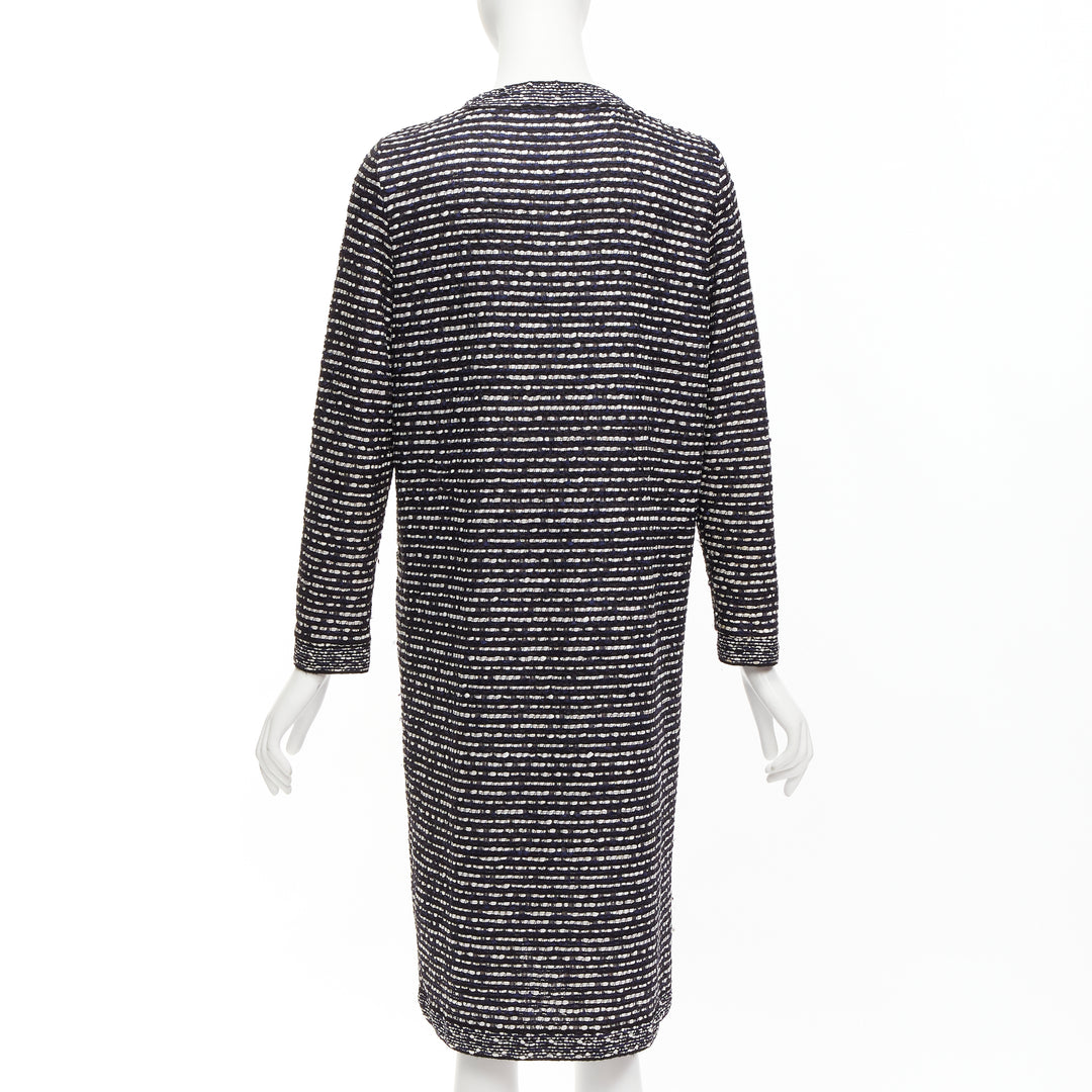 CHRISTIAN DIOR navy white light weave CD logo button long coat FR42 XL