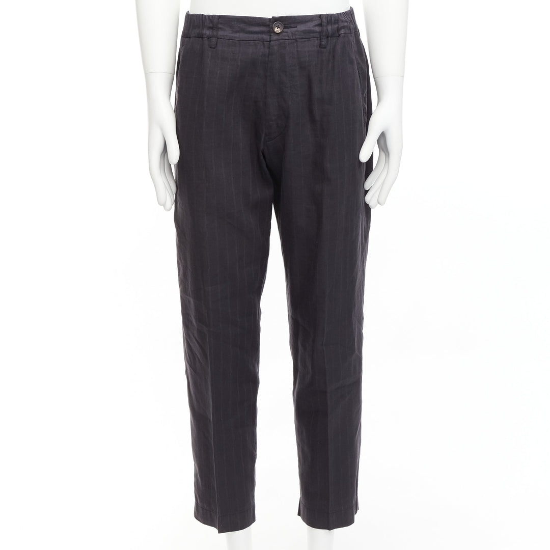 ZIGGY CHEN 2018 grey pinstripes linen ramie cotton tapered cropped pants FR46 S