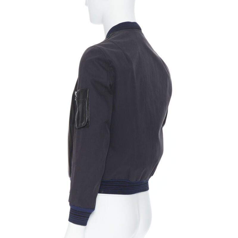 LANVIN ALBER ELBAZ black contrast lamb leather front MA1 bomber jacket EU44 XS