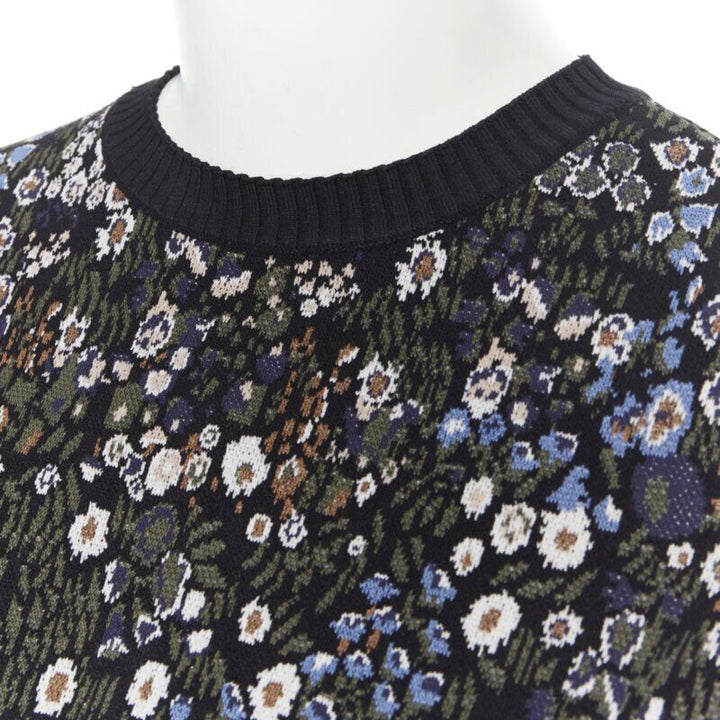 VALENTINO navy  floral jacquard viscose polyester blend knit sweater top S