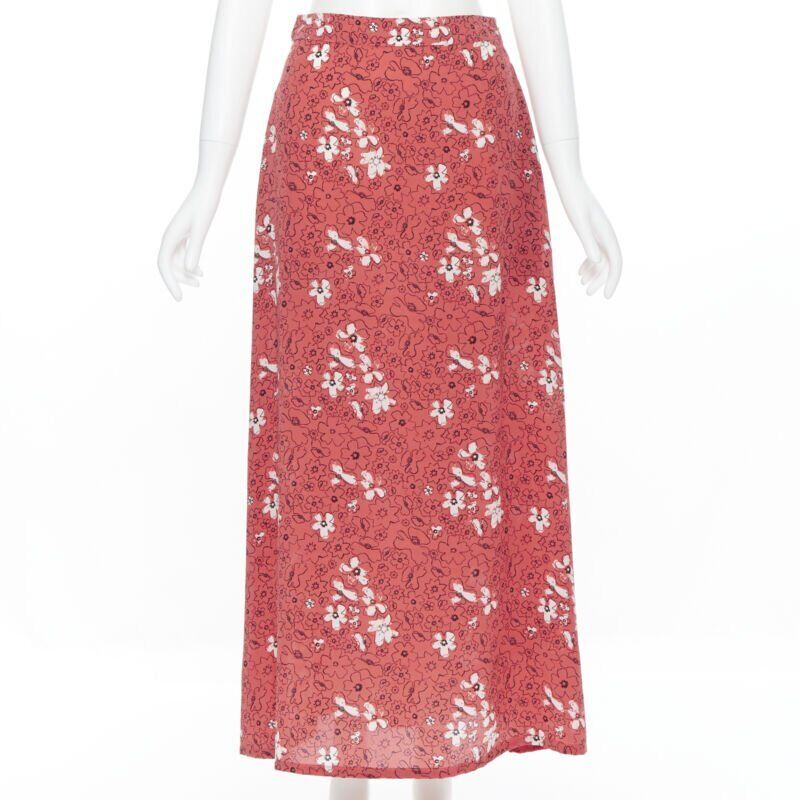 TOMAS MAIER 100% silk pink illustration floral print casual midi skirt US2 XS