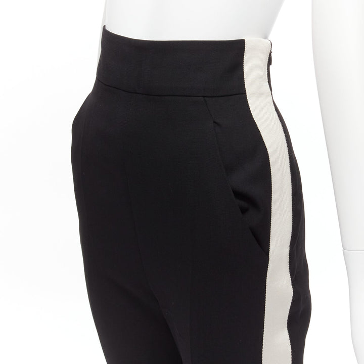 HAIDER ACKERMANN fleece wool black white side tape high waist tapered pants FR36
