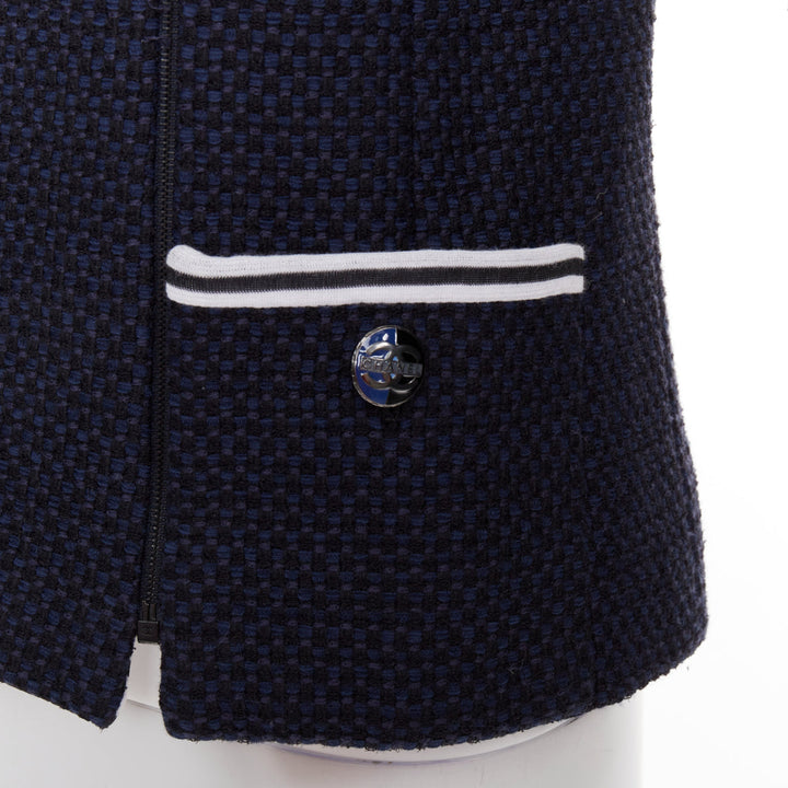 CHANEL 2017 navy white black nautical striped collar woven jacket FR34 XS