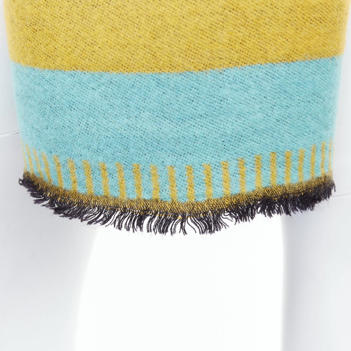 GIVENCHY mustard mint green wooly black fringe big logo long scarf