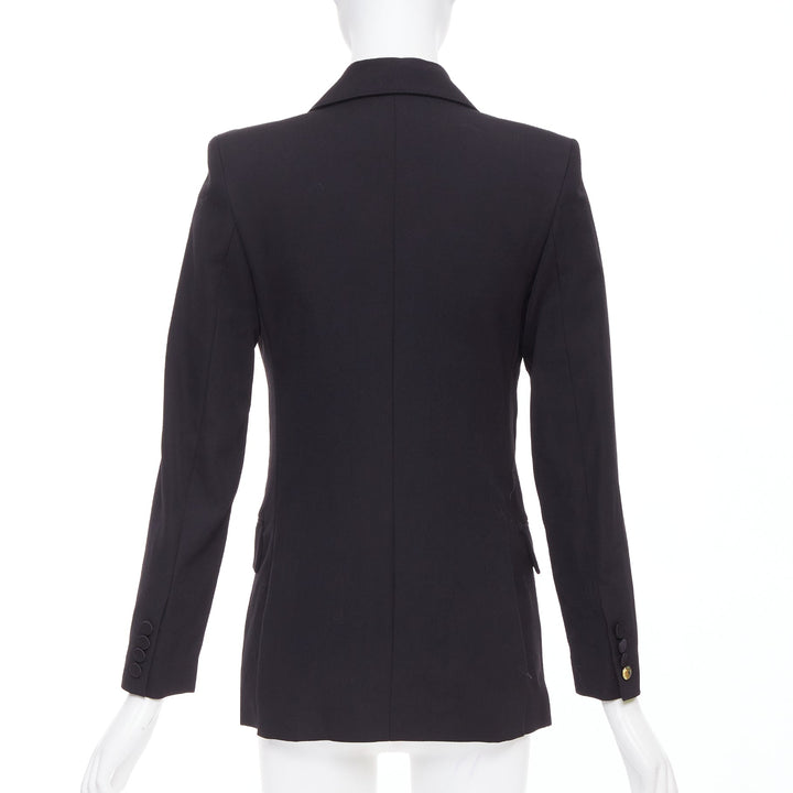 RACIL Hatanaka black wool pique satin trim double breasted tuxedo blazer FR34 XS