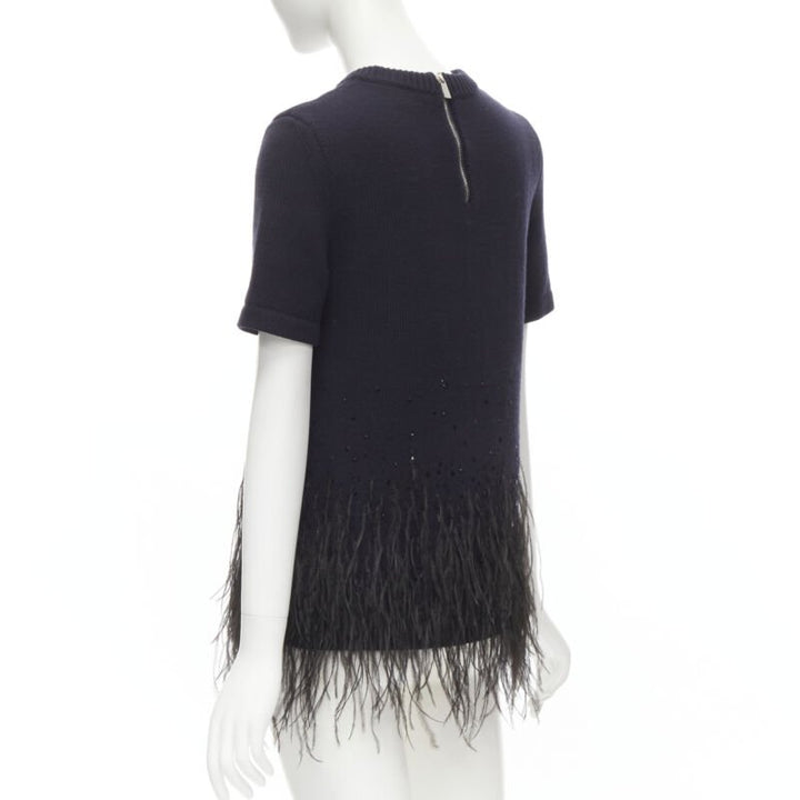 MICHAEL KORS COLLECTION navy feather sequins embellished cashmere sweater XS