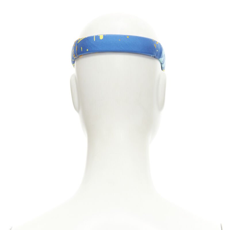 rare HERMES Bandeau Femme Mistinguette 100% silk blue yellow adjustable headband