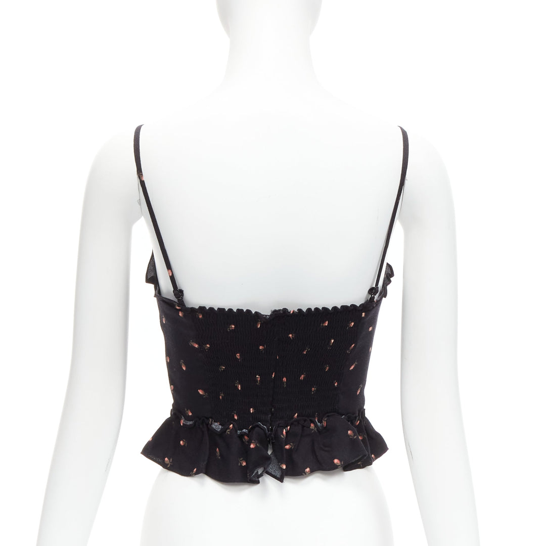 REFORMATION Clarice red rose print black crepe ruffle tank top US0 XS