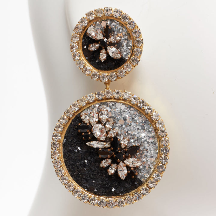 SHOUROUK black silver ombre crystal sand gold metal clip on earrings Pair