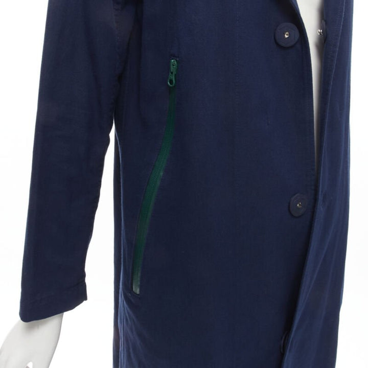 ZUCCA navy blue cotton linen green zipper over coat S