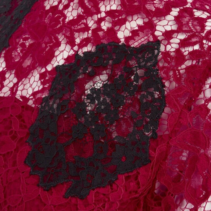 HUISHAN ZHANG red floral embroidered lace black spot flared cocktail dress US4 S