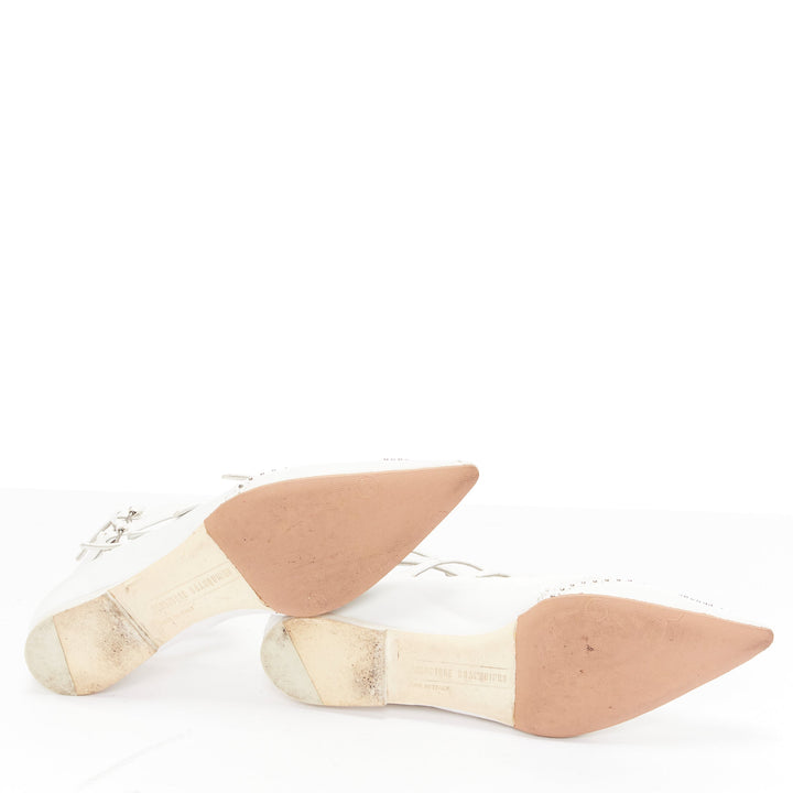 VERONIQUE BRANQUINHO white leather silver studded wingtip strappy flats EU37.5
