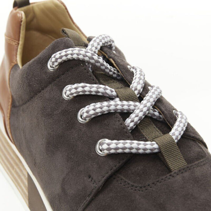 HERMES Buster grey brown suede lace up wooden rubber sole low sneaker EU39.5