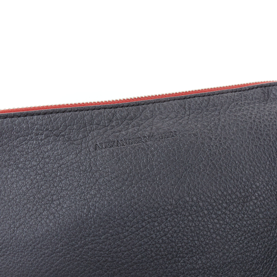 ALEXANDER MCQUEEN black red stripes leather portfolio clutch bag
