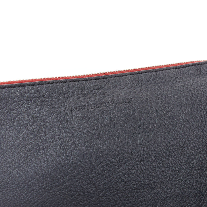 ALEXANDER MCQUEEN black red stripes leather portfolio clutch bag