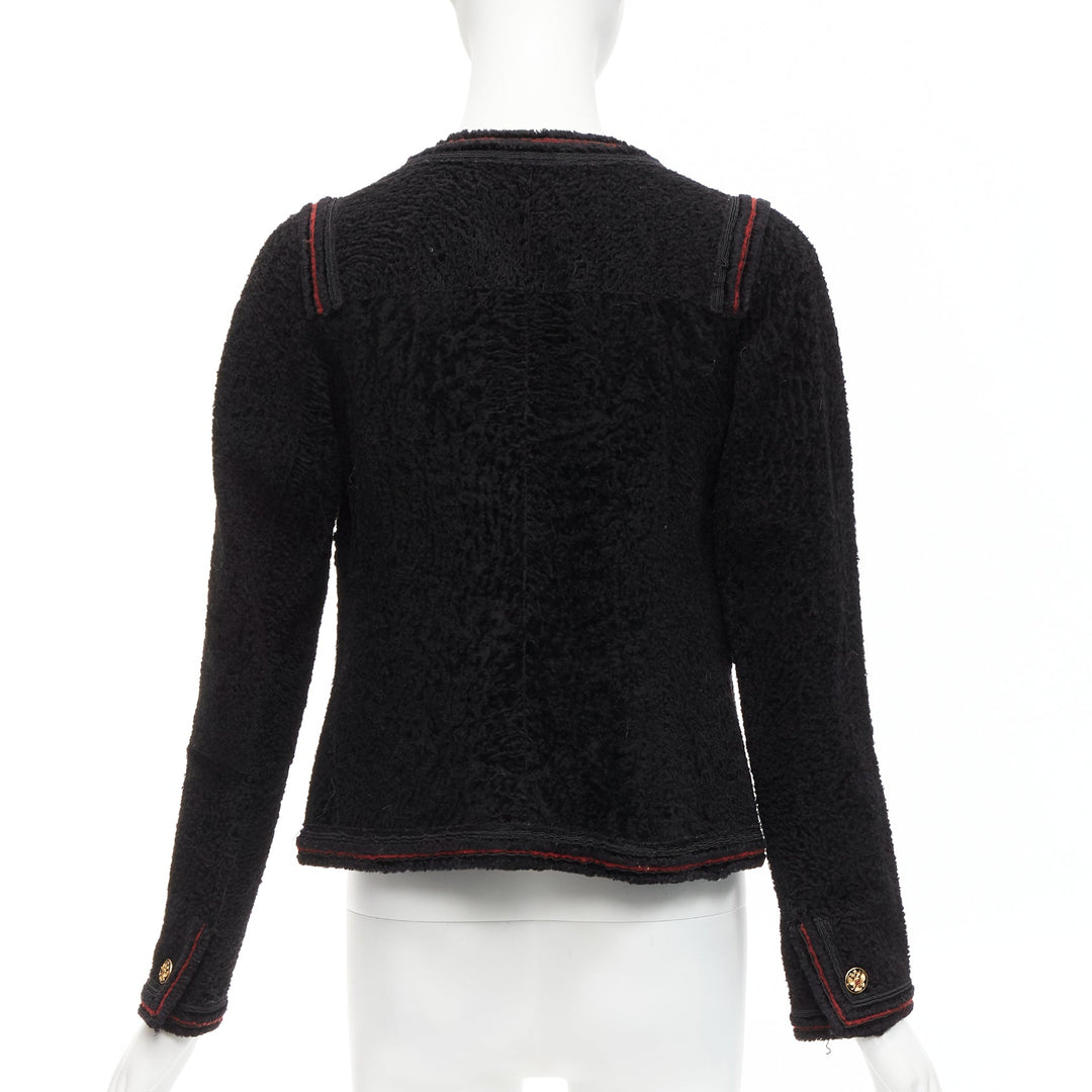 CHANEL 09A Paris Moscow black tweed leather lined CC logo jacket FR34 XS