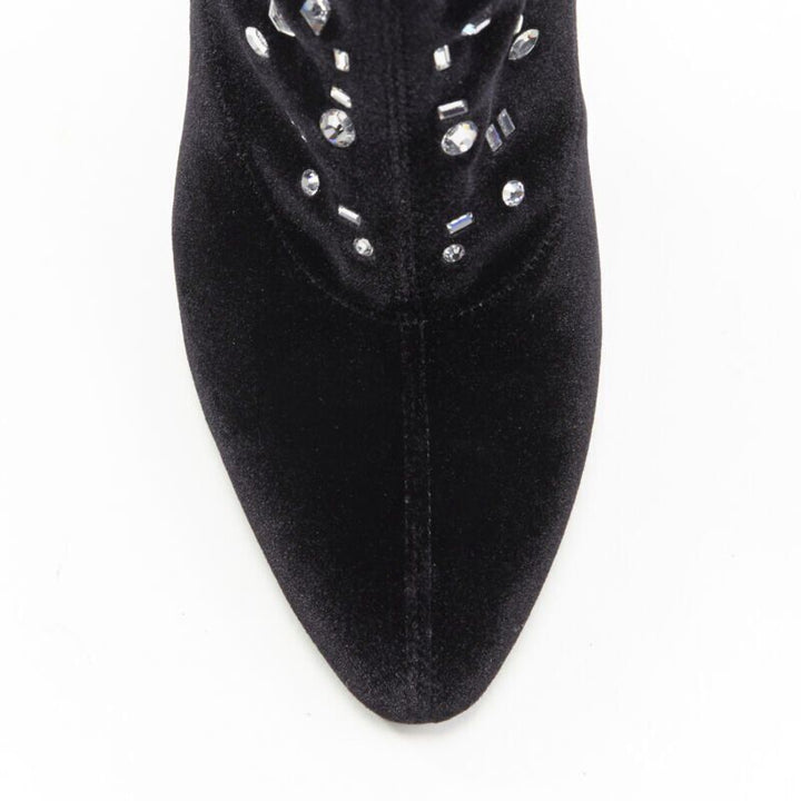 GIUSEPPE ZANOTTI black velvet crystal jewel embellished pull on sock bootie EU39