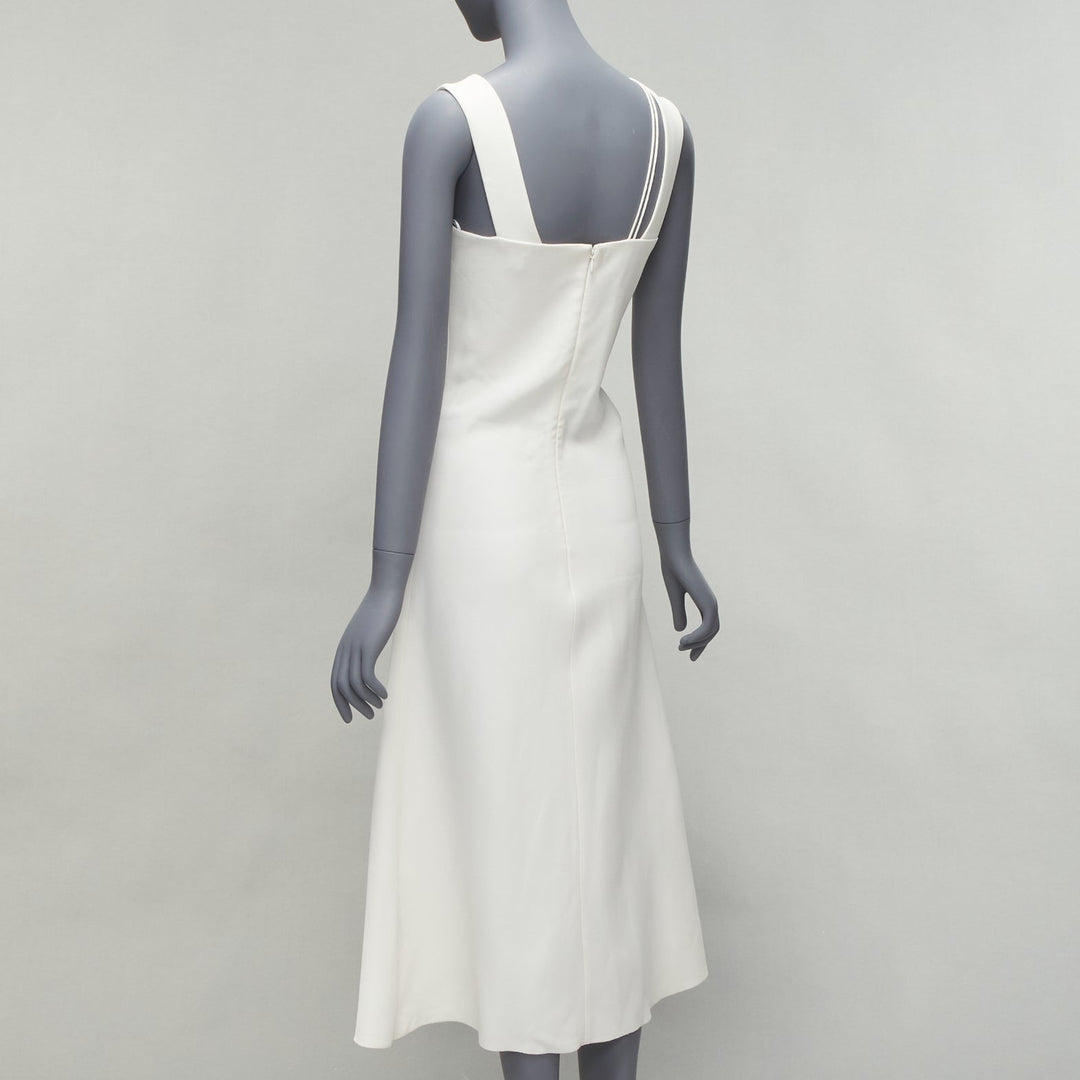 VICTORIA BECKHAM white asymmetric straps bias cut A-line knee dress UK8 S