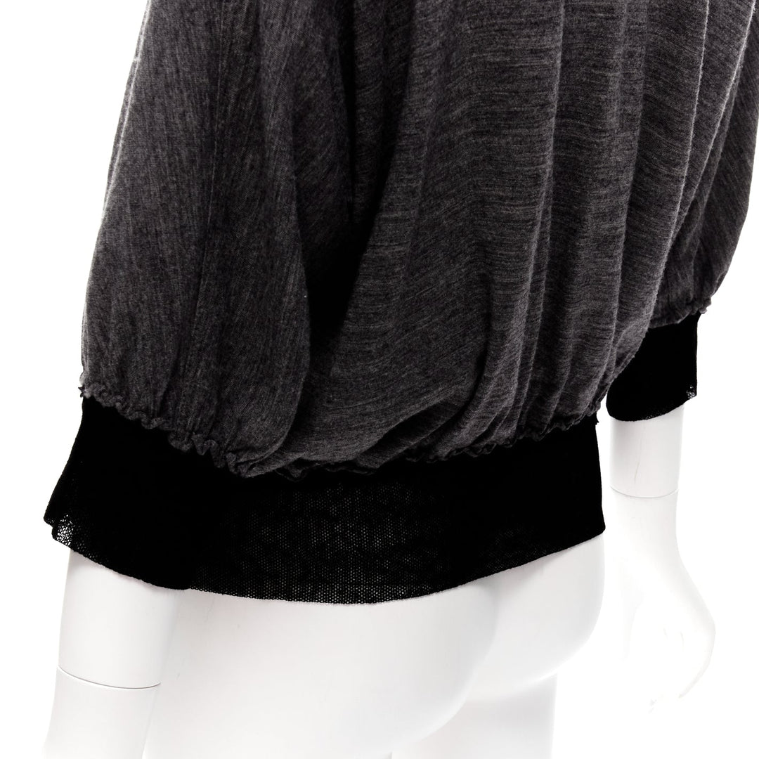 LANVIN 2005 grey wool cashmere mesh trim bateau batwing sweater FR38 M