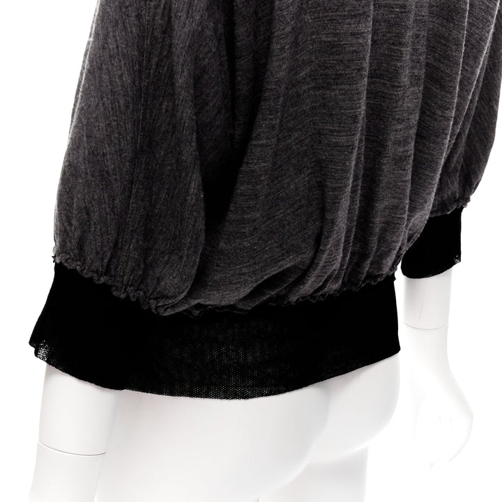 LANVIN 2005 grey wool cashmere mesh trim bateau batwing sweater FR38 M